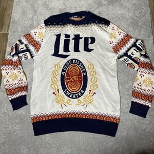 Miller Lite Sweater Mens Medium Fair Isle Geometric Christmas Drinking Beer